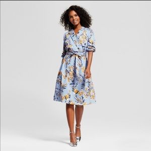 WHO WHAT WEAR  floral striped shirt wrap dress